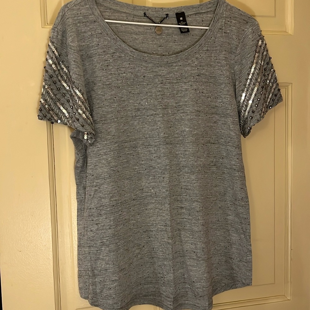 Gray shirt with rhinestone sleeve